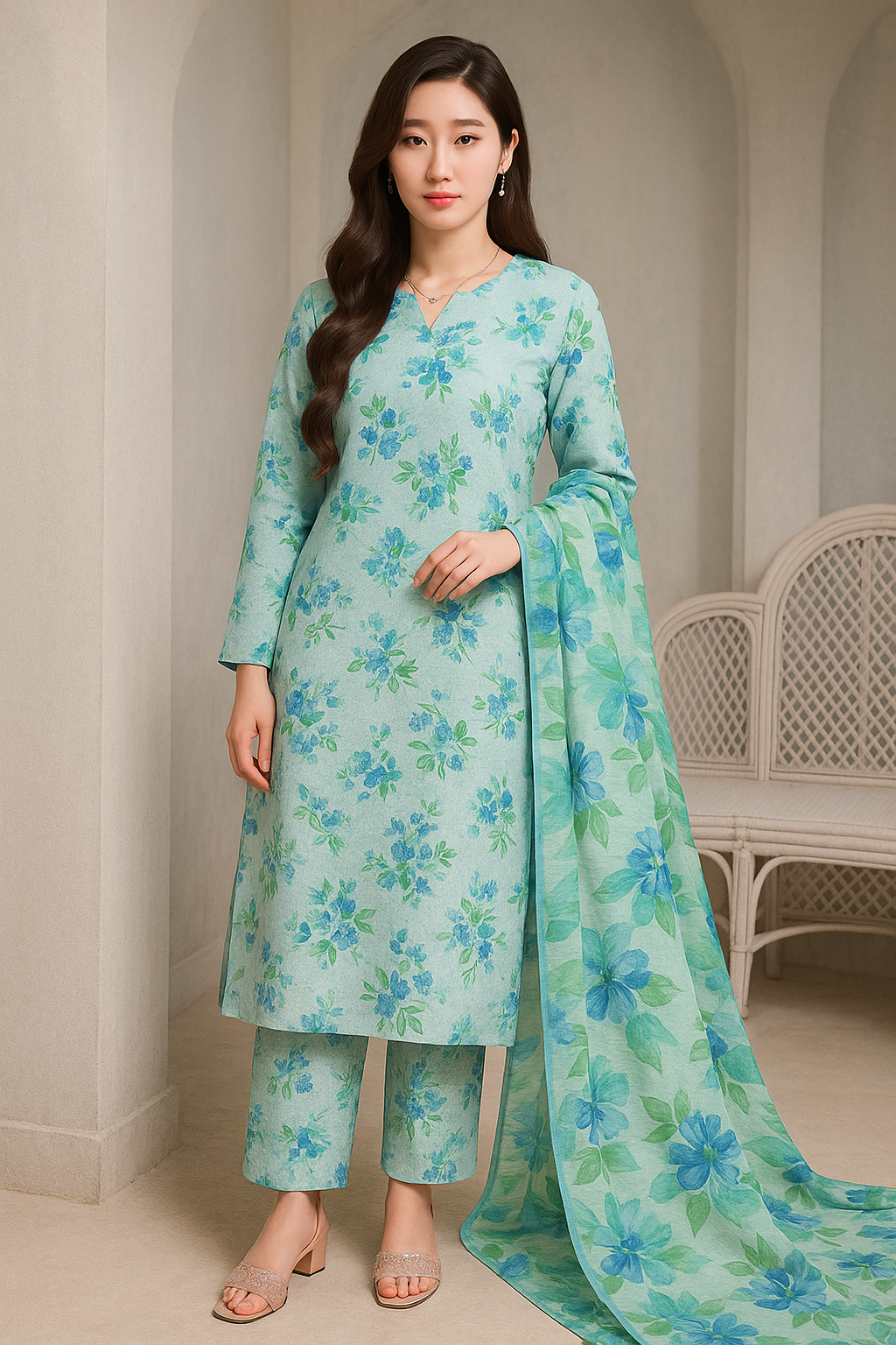 Lush Print Aqua Blue Floral Salwar Suit
