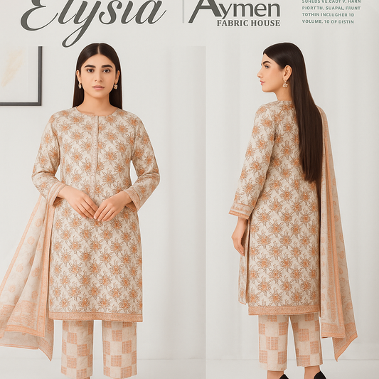 Elysia Peach Lawn Different Color 3-Piece Suit